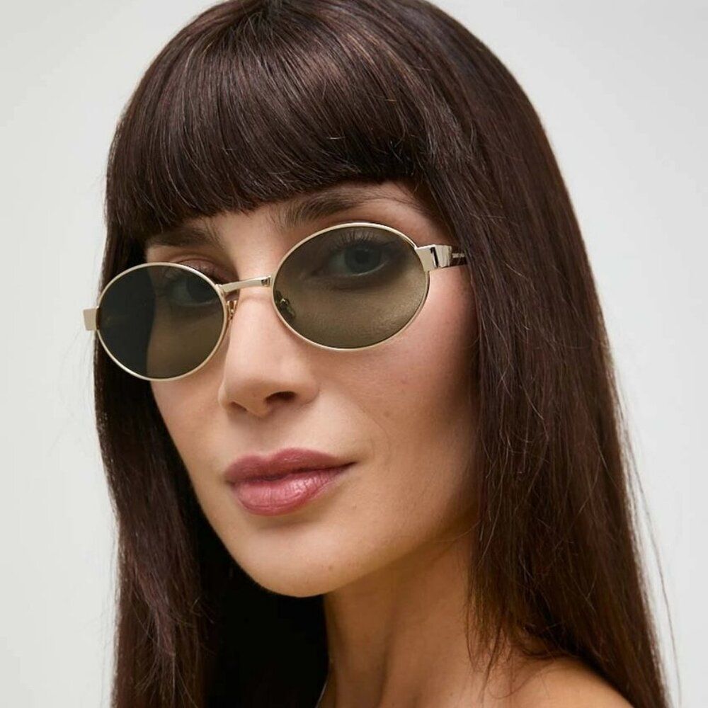 NEW Saint Laurent SL692 003 Gold Green Oval Women Sunglasses